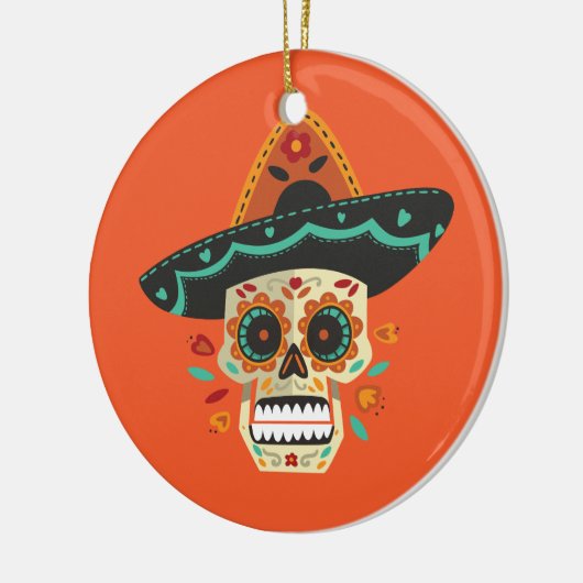 Hat Dia de Muertos |のオーナメントが付いているスカルを砂糖で甘くして下さい セラミックオーナメント (左)