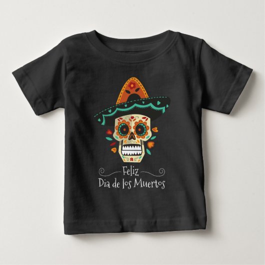 Hat Dia de Muertos |のワイシャツが付いているスカルを砂糖で甘くして下さい ベビーTシャツ (正面)