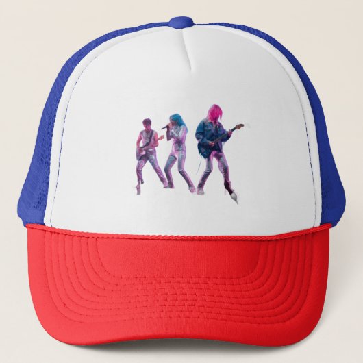 Hat Neon Synth Rock Band Retro Concert Trucker Hat キャップ (正面)