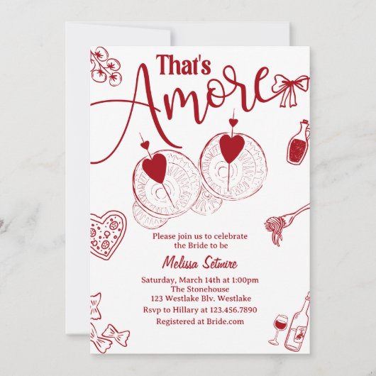 hat’s Amore Bridal Shower Invitation, Italian Them 招待状 (正面)