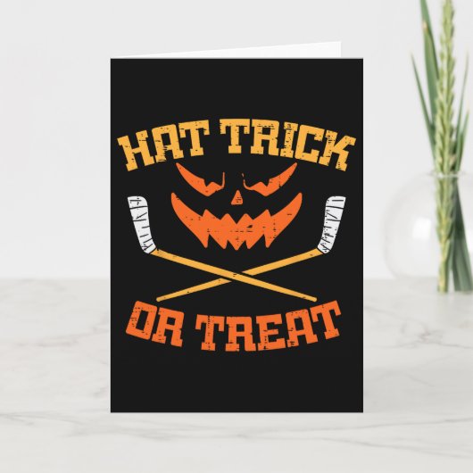 Hat Trick Or Treat Ice Hockey Halloween Boy Men Pl カード (正面)