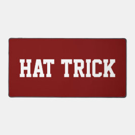 HAT TRICK Sporty White Hockey Text On Deep Red デスクマット