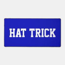 HAT TRICK Sporty White Hockey Text On Royal Blue デスクマット