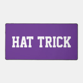 HAT TRICK Sporty White Hockey Text On Royal Purple デスクマット