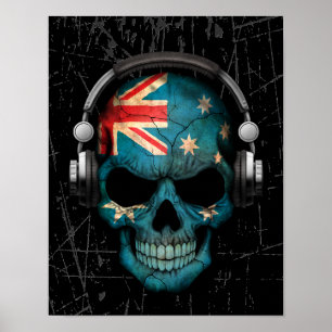 Hatched Australian Djスカルとヘッドフォン ポスター