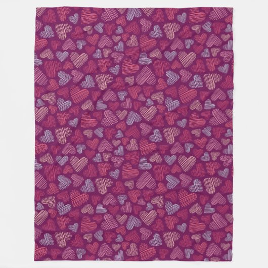 Hatched Scribbled Hearts Texture Pattern フリースブランケット (正面)