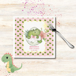 Hatching Dino with Bow & Flower Party Napkins スタンダードカクテルナプキン