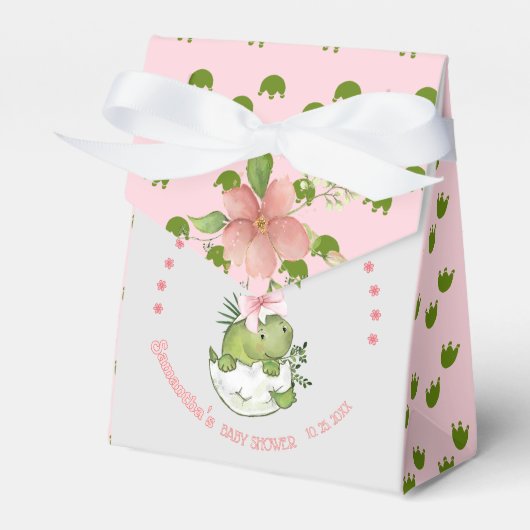 Hatching Dino with Pink Bow Baby Shower フェイバーボックス (正面サイド)