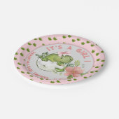 Hatching Dino with Pink Bow Baby Shower Plates ペーパープレート (アングル)