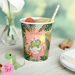 Hatching Dino with Pink Bow 'It's a Girl' Cups 紙コップ