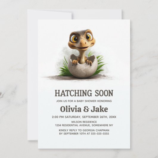 Hatching Soon Adorable Dinosaur Baby Shower 招待状 (正面)