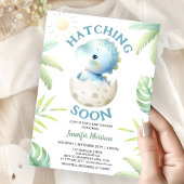 Hatching Soon Boy Dinosaur Baby Shower 招待状