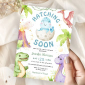 Hatching Soon Boy Dinosaur Baby Shower 招待状