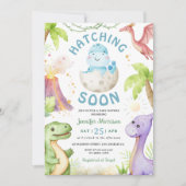 Hatching Soon Boy Dinosaur Baby Shower 招待状 (正面)