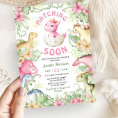 Hatching Soon Dino Girl Dinosaur Baby Shower 招待状