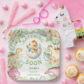 Hatching Soon Dinosaur Baby Shower Gender Neutral ペーパープレート (パーティー)