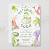 Hatching Soon Dinosaur Baby Shower Gender Neutral 招待状 (正面)
