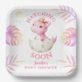 Hatching Soon Dinosaur Baby Shower Girl Pink ペーパープレート (正面)