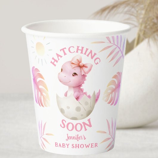 Hatching Soon Dinosaur Baby Shower Girl Pink 紙コップ