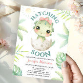 Hatching Soon Dinosaur Baby Shower Girl Pink Bow 招待状