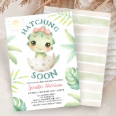 Hatching Soon Dinosaur Baby Shower Girl Pink Bow 招待状