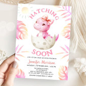 Hatching Soon Dinosaur Baby Shower Girl Pink Dino 招待状