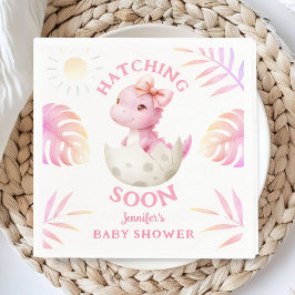 Hatching Soon Dinosaur Baby Shower Girl Pink Paper スタンダードカクテルナプキン
