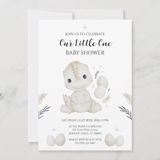 Hatching Soon Dinosaur Baby Shower Invitation 招待状 (正面)