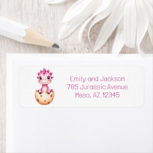 Hatching Soon Dinosaur Baby Shower Return Address ラベル (インサイチュ)