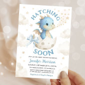 Hatching Soon Dragon Baby Shower Boy Dusty Blue  招待状