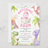 Hatching Soon Girl Dinosaur Baby Shower 招待状 (正面)