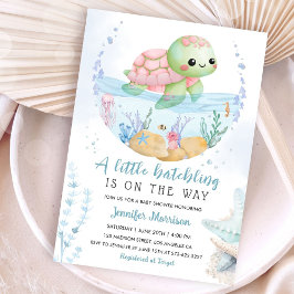 Hatchling Baby Shower Pink Sea Turtle Watercolor I 招待状