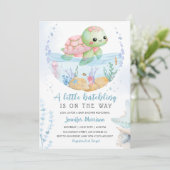 Hatchling Baby Shower Pink Sea Turtle Watercolor I 招待状 (スタンド正面)