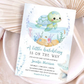 Hatchling Baby Shower Sea Turtle Cute Watercolor  招待状