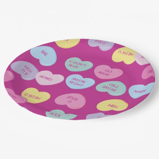 hate valentines day candy hearts ペーパープレート (アングル)