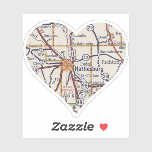 Hatiesburg MSヴィンテージマップ シール (シート)