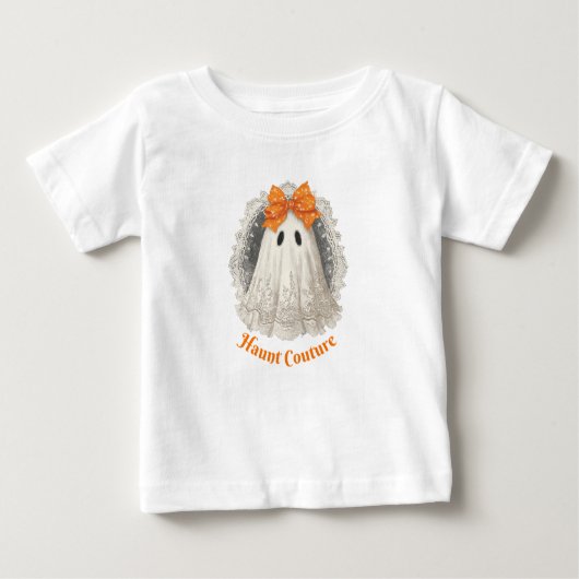 Haunt Couture Lace Ghost in Orange Bow ベビーTシャツ (正面)