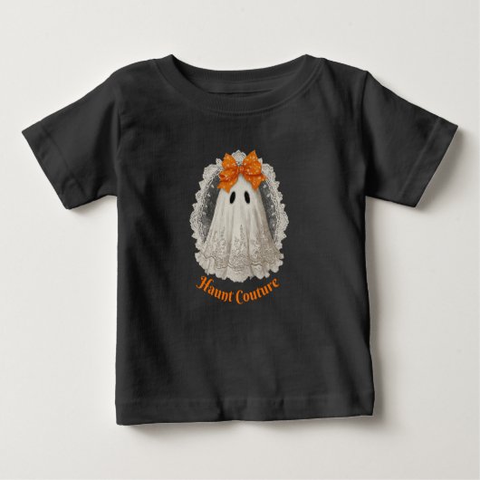 Haunt Couture Lace Ghost in Orange Bow ベビーTシャツ (正面)