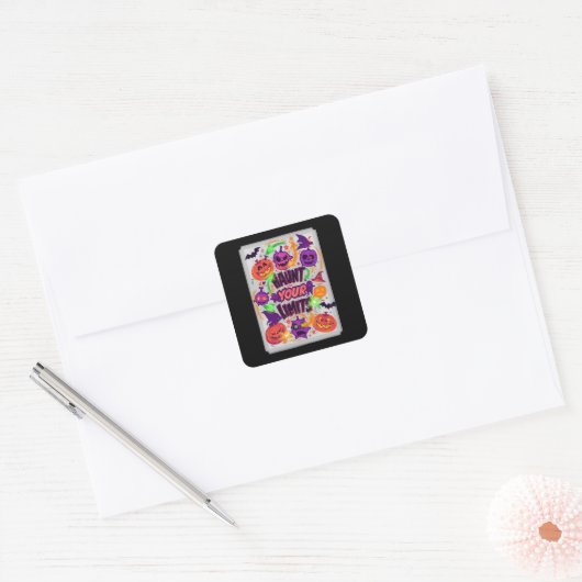 Haunt Your Limits Neon Halloween  スクエアシール (封筒)