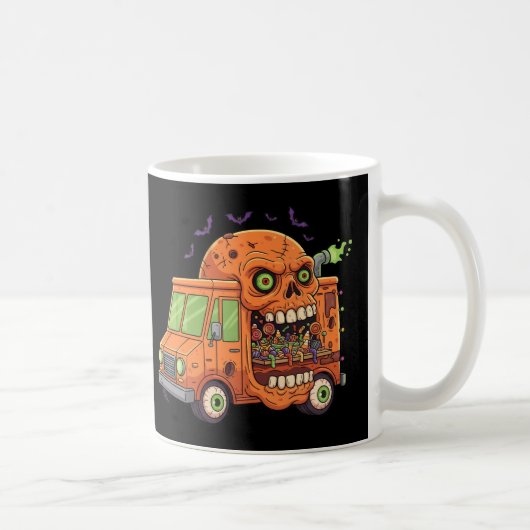 Haunted Candy Truck Ride – Creepy Halloween Skull  コーヒーマグカップ (右)