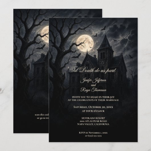 Haunted Castle Gothic Halloween wedding invitation 招待状 (正面/裏面)