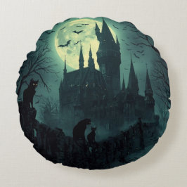 Haunted Castle Halloween Round Pillow ラウンドクッション