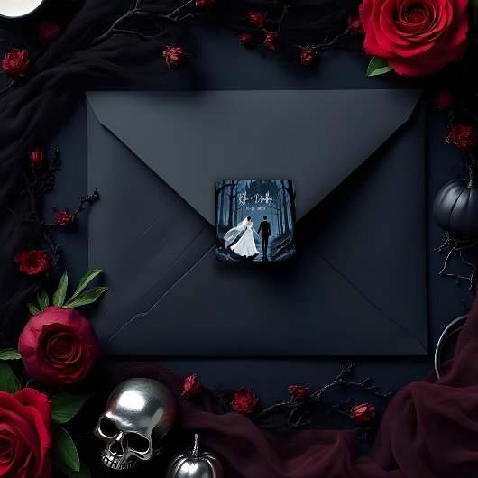 Haunted Castle Halloween Wedding or Engagement スクエアシール