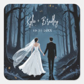 Haunted Castle Halloween Wedding or Engagement スクエアシール (正面)