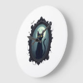 Haunted Cat Mirror ラージ壁時計 (傾斜)