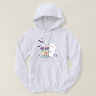 Haunted Coffee Ghost Hoodie – Cute Halloween Sweat パーカ