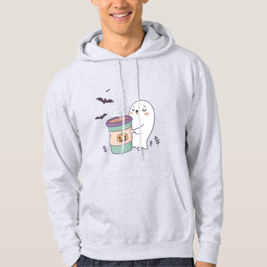 Haunted Coffee Ghost Hoodie – Cute Halloween Sweat パーカ (正面)
