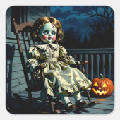 Haunted Doll and Halloween Pumpkin スクエアシール (正面)