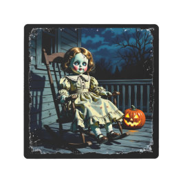 Haunted Doll and Halloween Pumpkin メタルプリント
