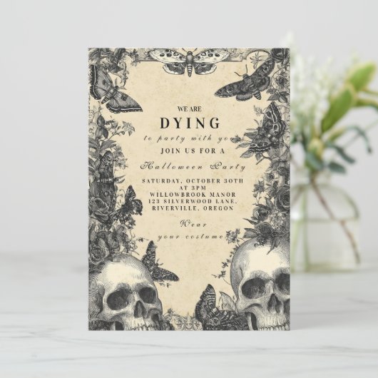 Haunted Elegance Skull and Moth Gothic Party 招待状 (スタンド正面)